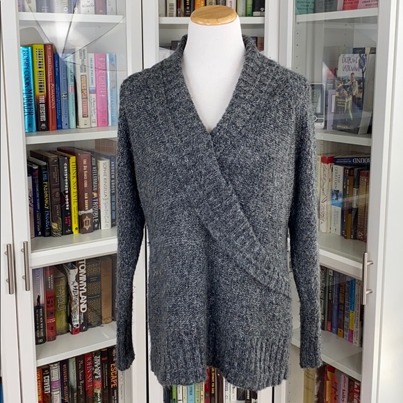 Sonoma Gray Faux Wrap Warm Chunky V-Neck Sweater
